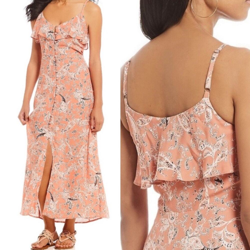 Sanctuary Isabella Maxi Midi Dress Medium Peach Paisley Print Bohemian NEW